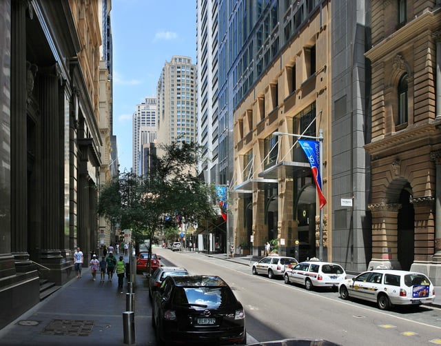 Pitt Street, a major street in Sydney CBD, runs from Circular Quay in the north to Waterloo in the south.