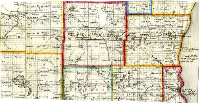 Path of a tornado across Wisconsin on August 21, 1857