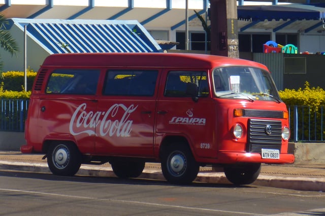 Coca-Cola advertised on a Volkswagen T2 in Maringá, Paraná, Brazil, 2012.