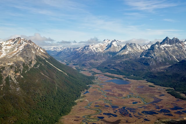 Aerial view of Valle Carbajal in the Fuegian Andes