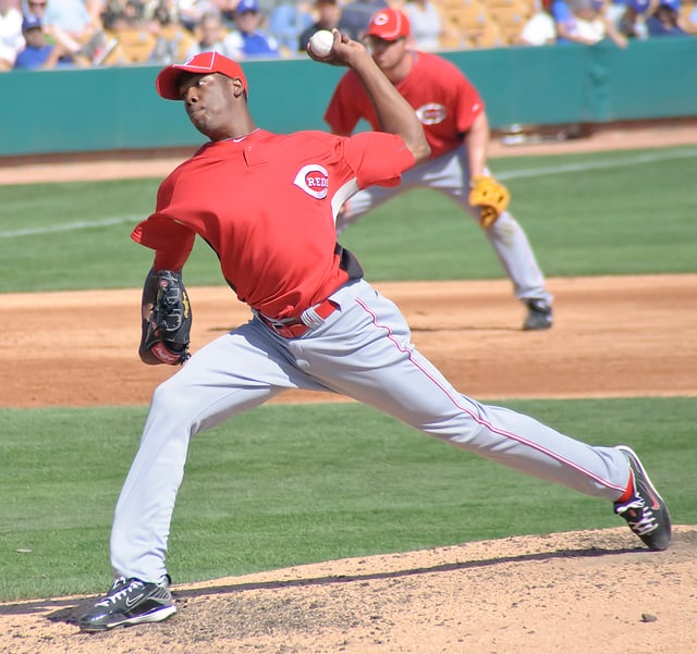 Chapman pitching for the Cincinnati Reds in 2010 spring training