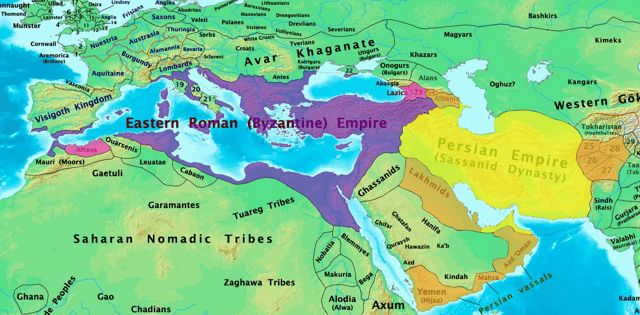 Byzantine and Sasanian Empires in 600 AD