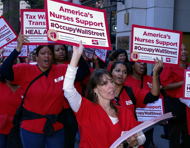 October 5, 2011, in Foley Square, members of National Nurses United labor union supporting OWS