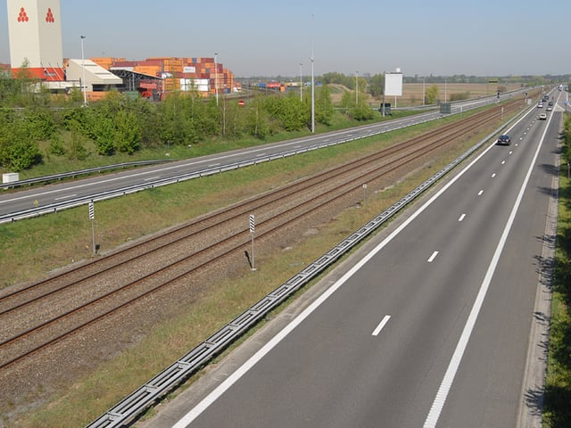 The A12 with a railway in the centre.