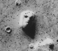The face perception mechanisms of the brain, such as the fusiform face area, can produce facial pareidolias such as this famous rock formation on Mars