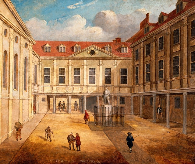 An oil painting of St Thomas' Hospital in Southwark