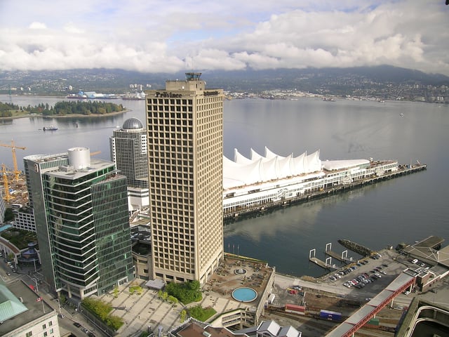 Granville Square (centre building) houses the two major daily newspapers of the city, The Vancouver Sun and The Province.