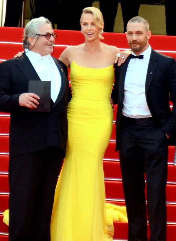 George Miller, Charlize Theron, and Tom Hardy promoting the film at the 2015 Cannes Film Festival.