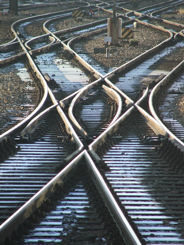 A double switch, or double slip. The points are set to connect the upper left and lower right tracks.