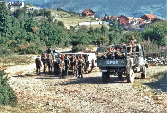 German KFOR soldiers patrol southern Kosovo in 1999.
