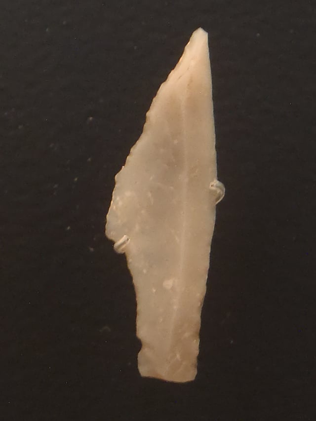 Sharp flint piece from Bjerlev Hede in central Jutland. Dated around 12,500 BC and considered the oldest hunting tool from Denmark