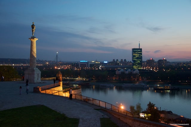 Confluence of river Sava into the Danube beneath Belgrade citadel