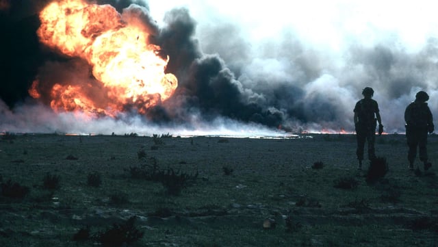 One of the hundreds of Kuwaiti oil fires set by retreating Iraqi troops in 1991
