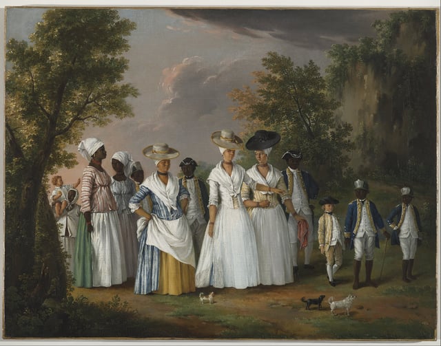 Free Women of Color with their Children and Servants, oil painting by Agostino Brunias, Dominica, c. 1764–1796