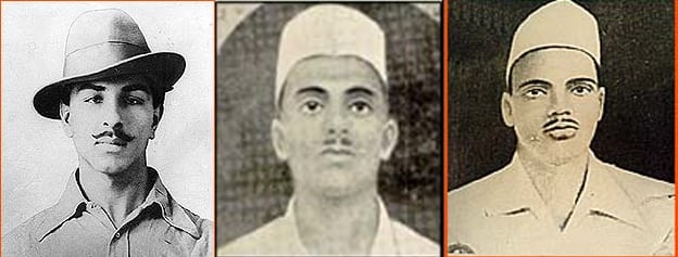 Bhagat Singh (left), Sukhdev (center), and Rajguru (right) are considered among the most influential revolutionaries of the Indian independence movement.