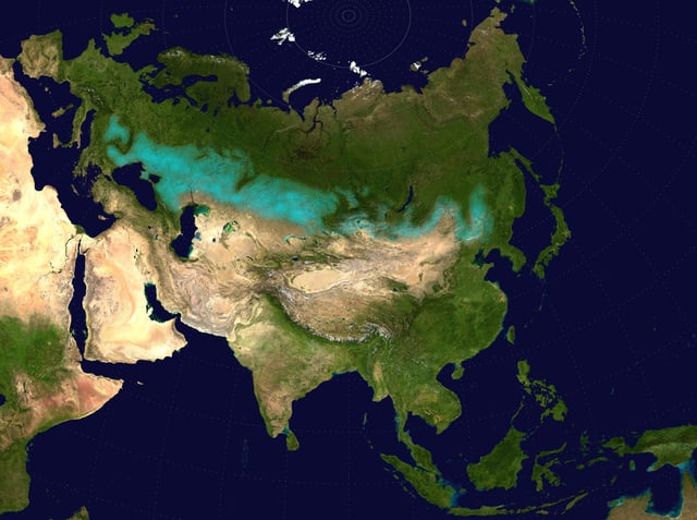 The Kazakh Steppe of part of the Eurasian Steppe Belt (in   on the map).