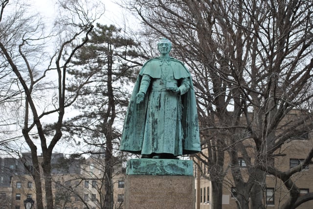 Statue of Archbishop Hughes gifted in 1891, Rose Hill campus