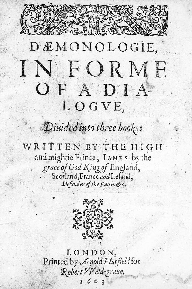 Title page of a 1603 reprinting of Daemonologie