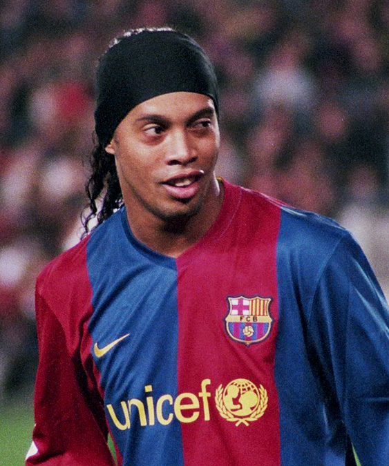 Ronaldinho (pictured with Barcelona in 2007) appeared in a 2005 Nike advertisement that went viral on YouTube, becoming the site's first video to reach one million views.