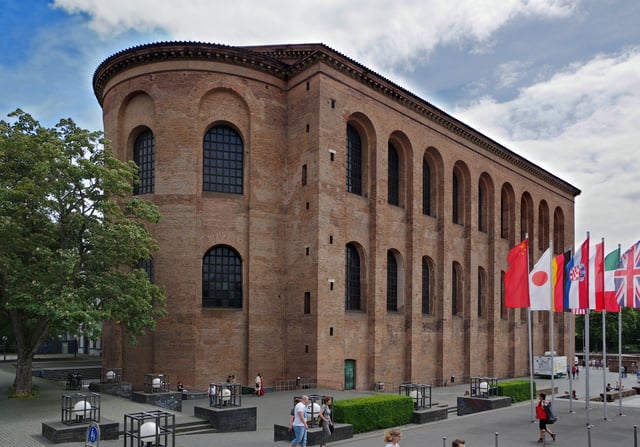 The Aula Palatina of Trier, Germany (then part of the Roman province of Gallia Belgica), a Christian basilica built during the reign of Constantine I (r. 306–337 AD)