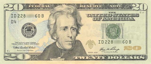 A US twenty-dollar paper banknote