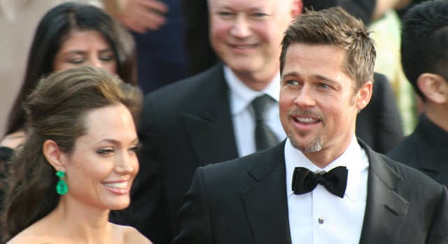 Jolie with her then-partner Brad Pitt, at the 81st Academy Awards in February 2009, in which each was nominated for a leading performance