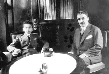 A young Mohammad Reza with Abdolhossein Teymourtash at the Institut Le Rosey in Lausanne, Switzerland, 1932