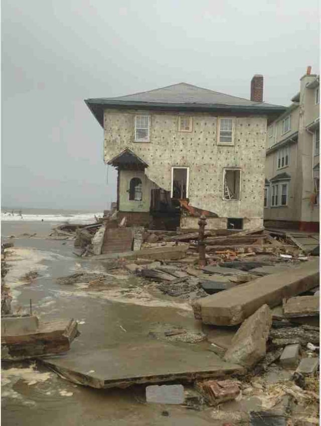 Damage from Hurricane Sandy to a house in Brooklyn, New York.