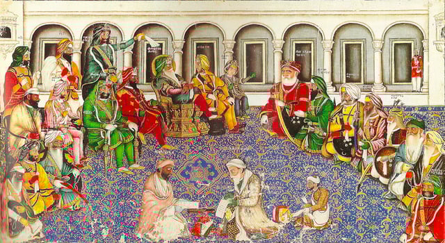 Darbar of Maharaja Ranjit Singh, showing people of all religions.
