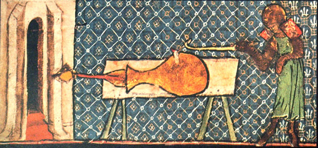 Earliest depiction of a European cannon, "De Nobilitatibus Sapientii Et Prudentiis Regum", Walter de Milemete, 1326.