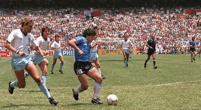 Maradona right before scoring the "Goal of the Century" against England in Mexico 1986
