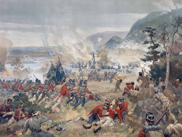 Depiction of the Battle of Queenston Heights, during the War of 1812. Upper Canada was an active theatre of operation during the conflict.