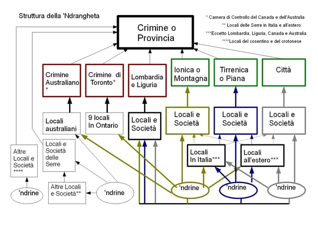 'Ndrangheta structure (labeled in Italian).