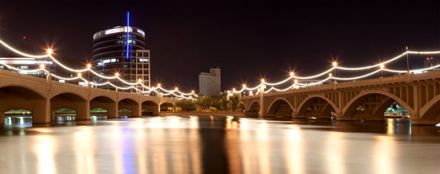 Mill Avenue bridges over Tempe Town Lake at night