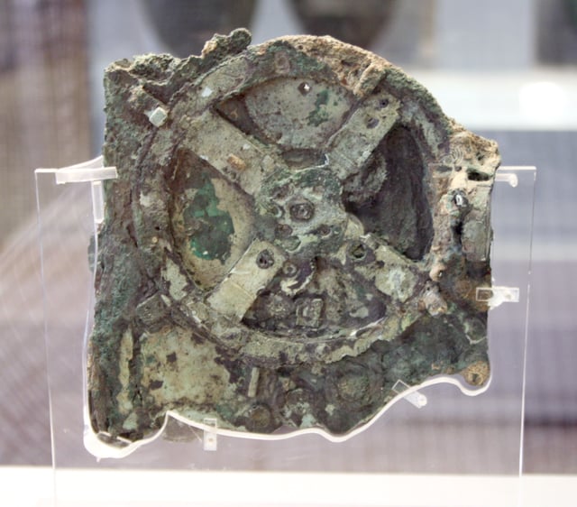 The Antikythera mechanism (c. 100 BC) is considered to be the first known mechanical analog computer (National Archaeological Museum, Athens).