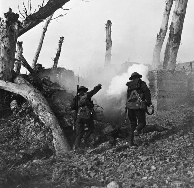 U.S. Army troops assault a German bunker, France, c. 1918