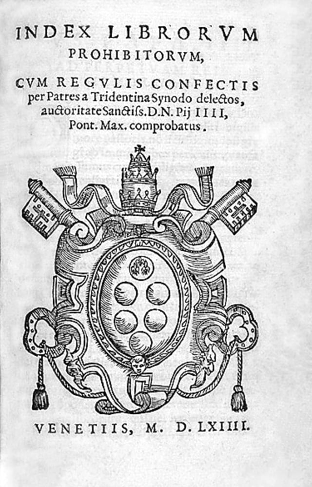 Title page of Index Librorum Prohibitorum , or List of Prohibited Books, (Venice, 1564)