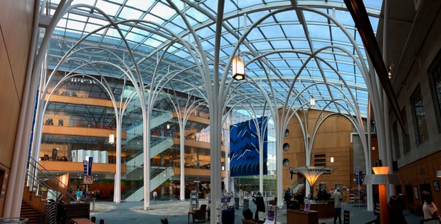 The Indianapolis Public Library's Central Library is the hub of its 23-branch system.