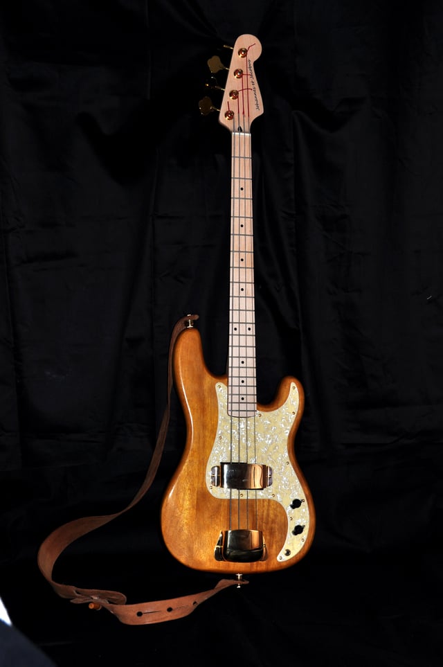 A Fender Precision Bass-style bass guitar.