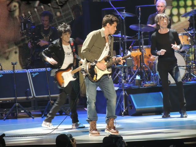 Mayer on stage with The Rolling Stones at the Prudential Center, New Jersey, December 13, 2012