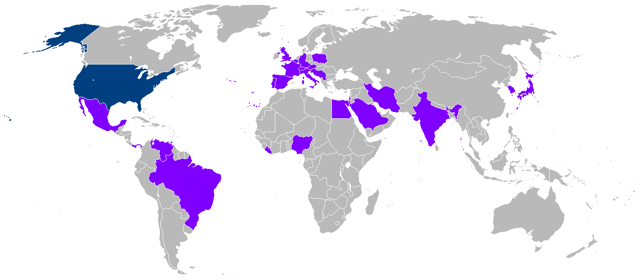 Countries visited by Carter during his presidency