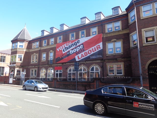 Unite the Union showing their support for the Labour party on their Leeds offices during the 2015 general election
