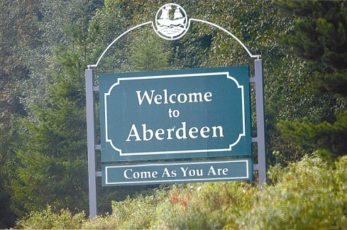 Sign erected in 2005 in Cobain's hometown of Aberdeen, Washington in tribute to him. It was paid for by the Kurt Cobain Memorial Committee and is a reference to the Nirvana song "Come as You Are".