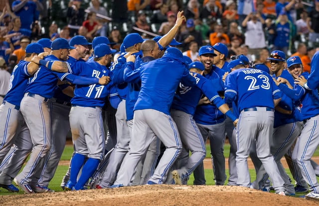 The Blue Jays celebrate after clinching the American League East in 2015; they went as far as the ALCS, only to lose against the eventual World Series-winning Kansas City Royals.