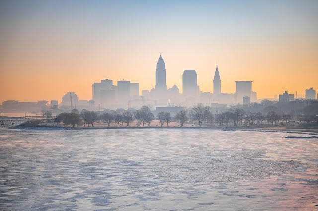 Cleveland and Lake Erie in winter.