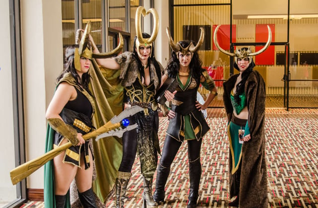 A female group crossplaying as Loki at Dragon Con 2012