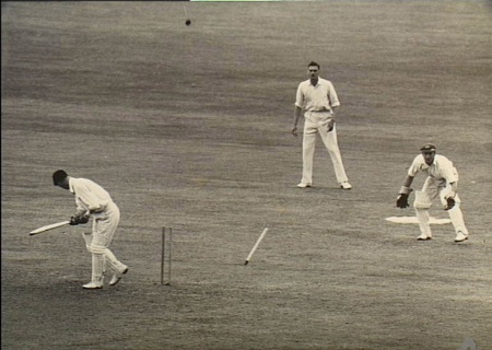 Len Hutton was bowled by Keith Miller for 7.