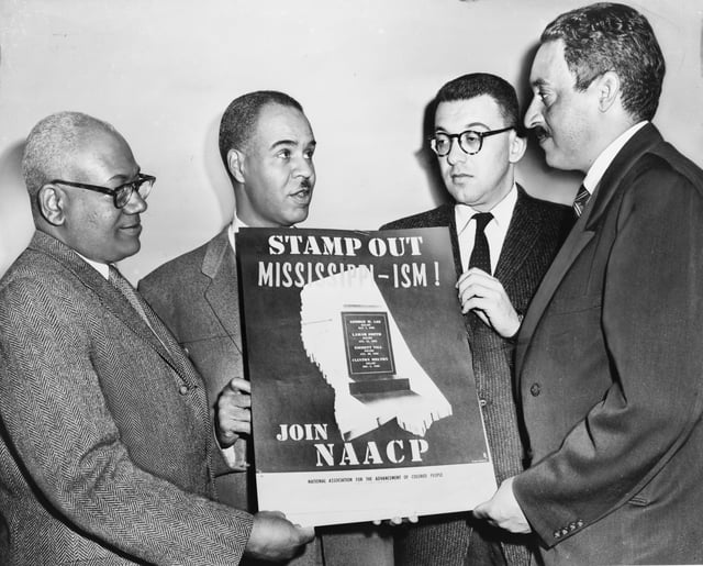 NAACP leaders Henry L. Moon, Roy Wilkins, Herbert Hill, and Thurgood Marshall in 1956.