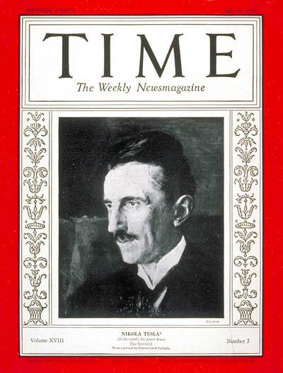 Tesla on Time magazine commemorating his 75th birthday