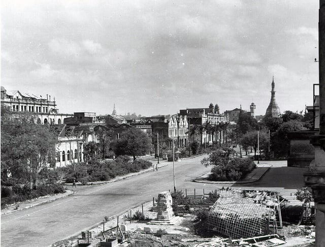 Damage of central Rangoon in the aftermath of World War II.